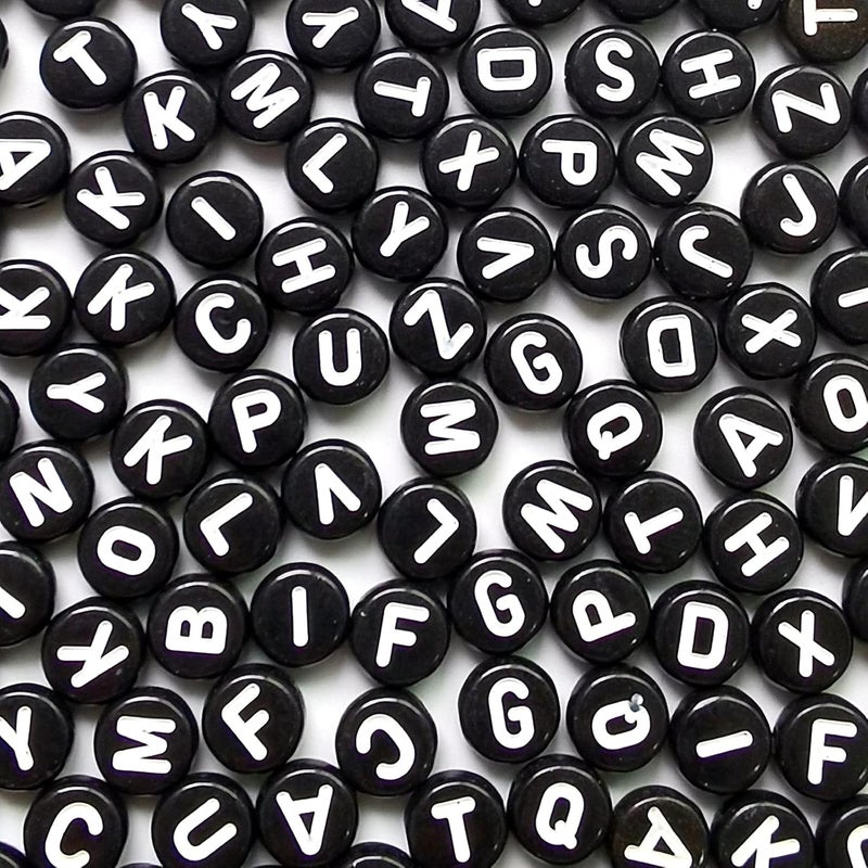 Looconi Amaney 1200pcs 7×4mm Black Round Acrylic Alphabet Letter Beads for Jewelry Making Bracelets Necklaces Key Chains Each Letter Included - Image 1